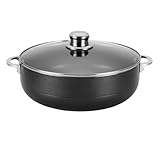 Alpine Cuisine 7-Quart Nonstick Aluminum Caldero Pot with Glass Lid & Riveted Handle | Heavy-Duty Cookware for Large Servings of Stew & Rice | Easy Clean, Black
