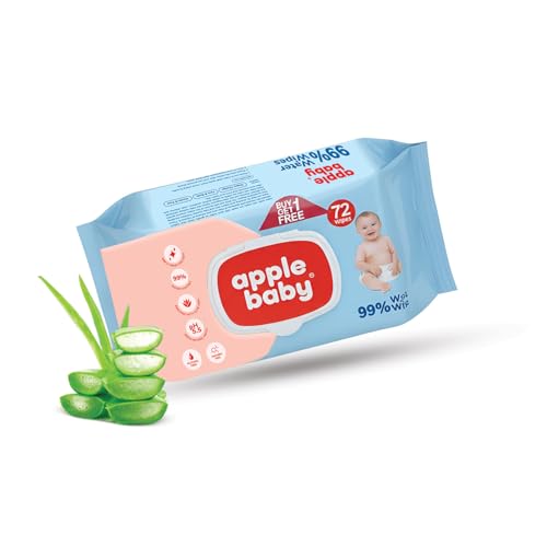 Image of Apple Baby Wipes - 99% Water, Hypoallergenic, Aloe Vera Infused | Gentle for Newborns & Sensitive Skin | Natural Baby Care Essentials AC383 (Pack of 6)