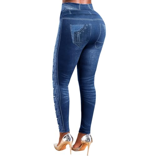 DDAPJ pyju Denim Print Leggings for Women Fake Jeans Seamless Full Length Tights High Waist Jeggings Workout Yoga Pants3