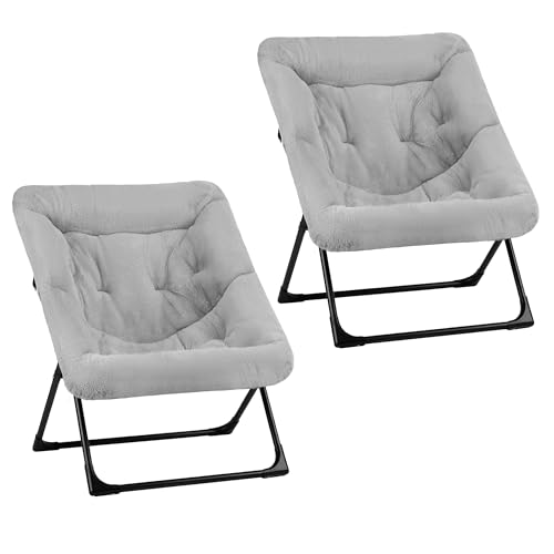 Mordchil HF Comfy Saucer Chair for Adults, Set of 2, Soft Faux Fur Bedroom Chair, Accent Dorm Chairs, Flexible Living Room Reading Chairs, Oversized Folding Seat for Teens, X-Large, Grey by Mordchil HF - Used condition - CA$126.23