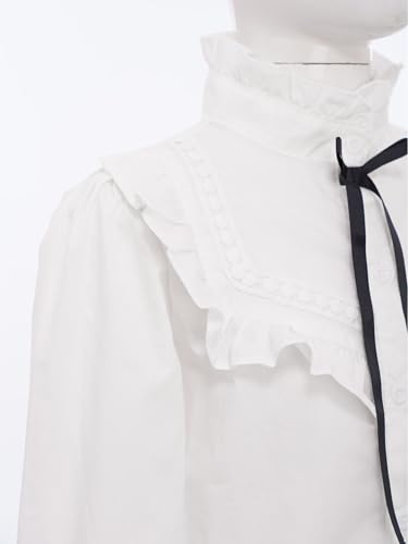 Kids Girls Ruffle Collar Bowknot Button Down Shirt Puff Long Sleeve White Blouse Top School Uniform4