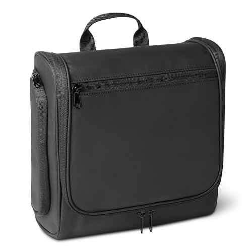 Amazon Essentials Reise-Kulturbeutel mit Aufhängehaken – tragbare Kosmetiktasche, großräumiger Reise-Organizer für Kosmetika und Toilettenartikel in Originalgröße, 25,4 cm, schwarz