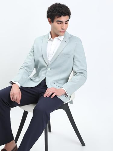 Image of SHOWOFFFF Men Solid Single Breasted Formal Blazer | Notched Lapel Full Sleeves Cotton Blazer for Mens | Slim Fit Regular Length Blazer for Men's