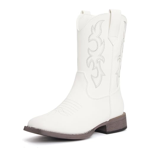 vodvob Kids Cowboy Boots for Girls & Boys Mid-Calf Embroidered Western Boots with Square Toe Easy-On Side Zipper (Toddler/Little Kid/Big Kid)