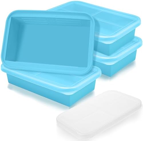 4 Pack Large Silicone Soup Freezer Containers with Lid 6 Cup Silicone Freezer Trays Reusable Food Storage Freezing Containers For Soup,Pasta Sauce,Leftovers,Meal Prep(Blue)