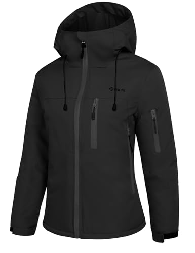 GEMYSE Chaqueta para Mujer de Esquí y Montaña Abrigo de Invierno Impermeable con Capucha y Dobladillo Ajustables Cálido y Antiviento para Nieve(Negro,XL)