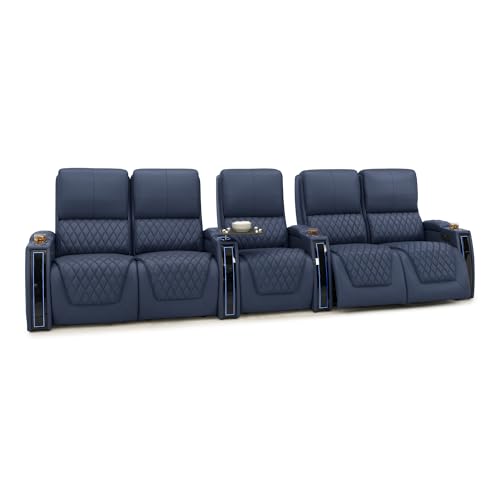 Image of Seatcraft Apex Home Theater Seating Navy Blue Row of 5 Dual Loveseats