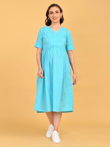 Image of The Mom Store Maternity and Nursing Dress | Pre and Post Pregnancy Dress for Womens | Zipper /Button Opening | Causal Wear | Trendy Stylish Causal Dresses for New Moms