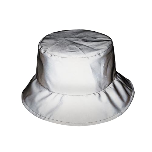 Image of Unisex Metallic Bucket Hat Waterproof Holographic Bucket Hat Fishing Hat Trendy Hip Pop Sun Cap