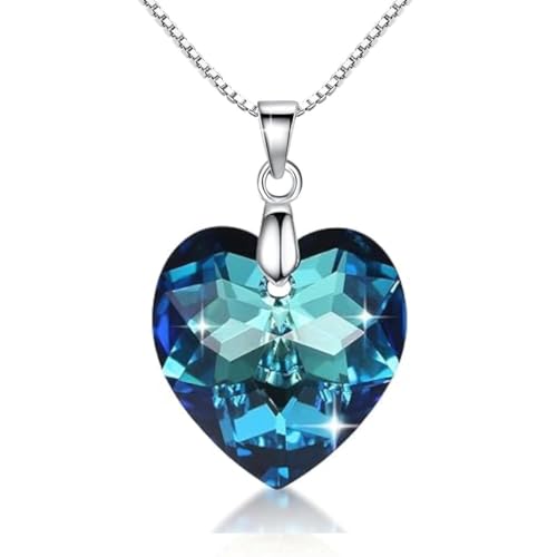 Crystalline Azuria Femme Collier avec Pendentif en Cœur Argent 925 avec Cristaux Bleu