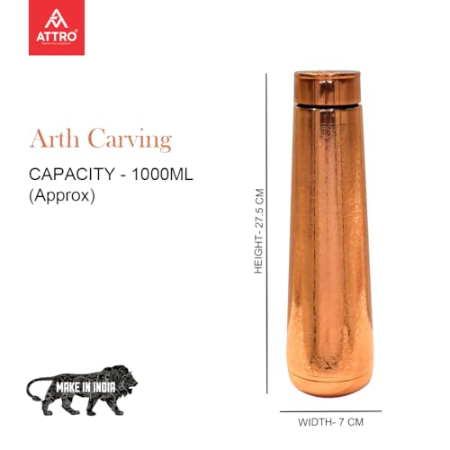 Image of ATTRO Arth Copper Bottle Design Boosts Immunity Leakproof & Lightweight |Anti-Bacterial, BPA Free with Secure Cap for School, Travel, Gym & Work 900ml Carving