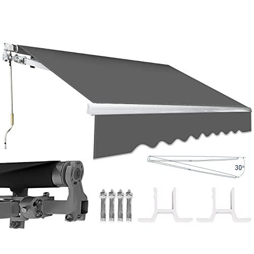 Izrielar Store Banne Manuel Rétractable 250/300/350cm avec manivelle Protection Solaire imperméable résistant aux UV, Store banne pour terrasse Balcon - 350 x 300 cm Gris