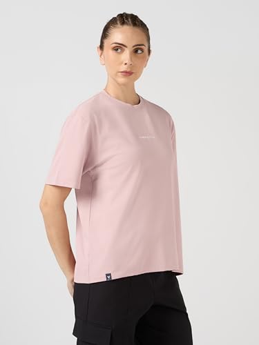 Image of TECHNOSPORT Women's Printed Boxy Fit Round Neck T-Shirt COTFLEX Half Sleeve Slip On Polyester for Gym Yoga Workout UPF50+ Anti Odour