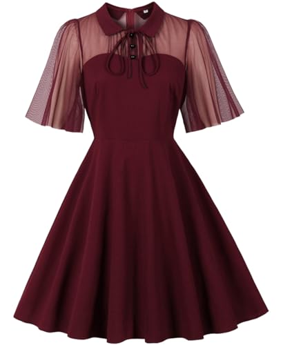 Dame 50er Jahre Kleider Rockabilly Vintage Sommer Elegant Vintage Mesh A Linie Swing Coctailkleid Kleider Partykleid