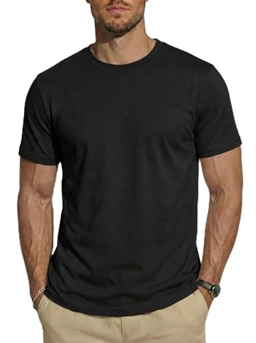 TACVASEN Tee Shirt Homme Classique Col Rond Coton Uni T-Shirts à Manches Courtes Doux Confortable Léger Respirable (XL, Noir)