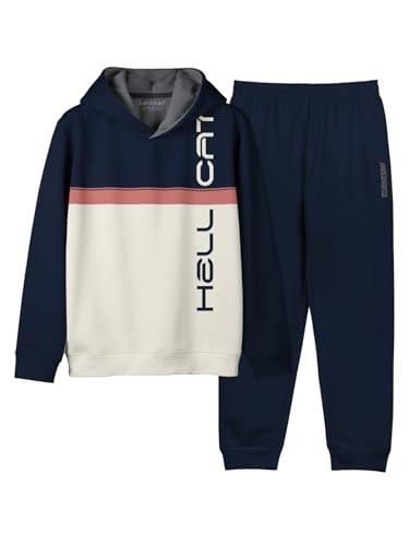 Image of HELLCAT Printed Cotton Blend Full sleeve Hoodie T-shirt Jogger Trackpant Clothing Set for Boys