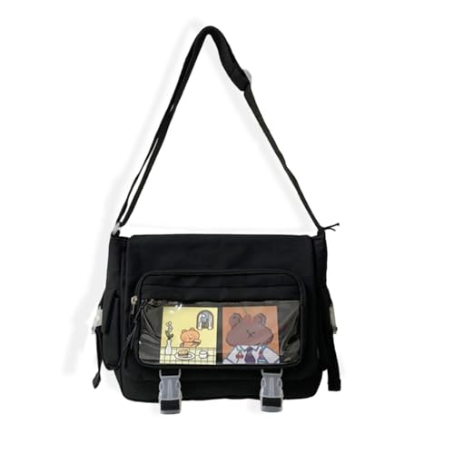 Kawaii Crossbody Ita Bag for Women-Japanese Messenger Bags Y2K Shoulder Bag- With Pin & Plush Bear