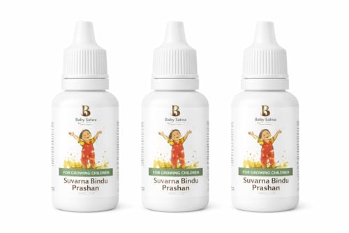 Image of Baby Satwa Swarnaprashan for Kids with 24 CT Gold Immunity Booster Drops for Healthy Growth, Strength & Overall Development, 100% Ayurvedic, FDCA Approved, 15ml, Age 0-15 Years (Pack of 3)