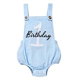 Baby Boys Girls 1st Birthday Romper Baby First Birthday Outfit Boy Solid Color Jumpsuit Cake Smash Outfit(Sky Blue,12-18M)