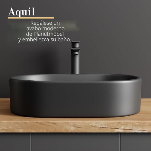Lavabo ovalado negro Planetmöbel Aquil para evitar manchas de cal en lavabos de baño pequeños 5