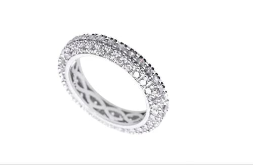 Cz By Kenneth Jay Lane Round Cubic Zirconia Pave Domed Eternity Band (Rhodium Plated, 7) #TOP6