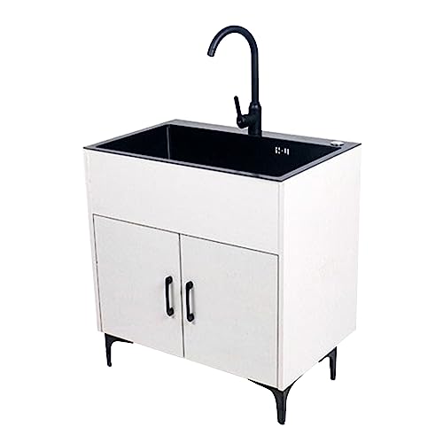 Fregadero grande blanco para exteriores con gabinete de cocina y lavandería con cajón para lavadero