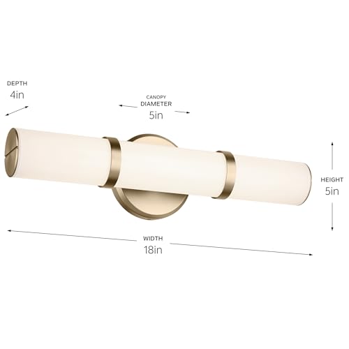 Image of Kichler Rosh 18 in LED Bathroom Vanity Light Fixture with White Glass in Champagne Bronze, Modern Minimalist Bath Bar for Mirror, Dimmable (18 in W x 5 in H), 55187CPZLED