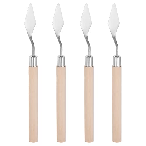 HARFINGTON 4pcs No.3 Palette Knives 14mm Width Stainless Steel Large Pointy Spatula Painting Pallet Knife with Wood Handle for Oil Acrylic Canvas Mixing Spreading