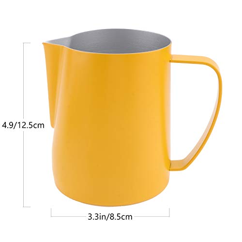 Cabilock Jarra de Espuma de Café de Acero Inoxidable Taza de Espuma de Café con Mango Amarillo 600Ml Jarra de Medición… - Imagen 3