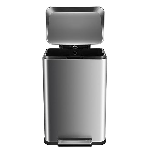 Caneca de basura rectangular de acero cepillado 50L