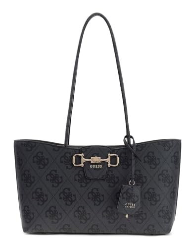 GUESS Schultertasche Shopper Janie Logo Girlfriend Carryall Coal Logo dunkelgrau