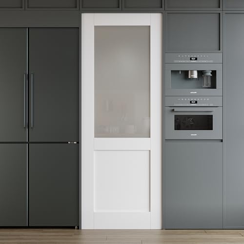 WINSTELLAR 30x80 Tempered Frosted Glass Door Slab, Paintable Interior Shaker, Suitbale for Living Room, Pantry, Laundry Room as Prehung, Pocket Door, French Doors, Barn Doors, White Prefinished