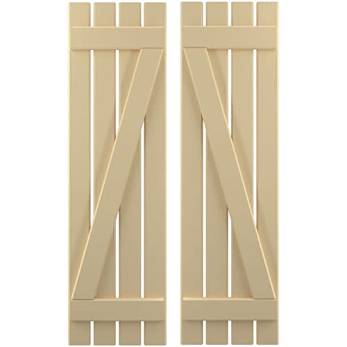 Ekena Millwork ARW102SB415X41NTH Americraft Four 2 Exterior Real Wood Spaced Board-n-Batten Shutters w/Z-Bar (Per Pair), 15 1/2"W x 41"H, Natural Twine