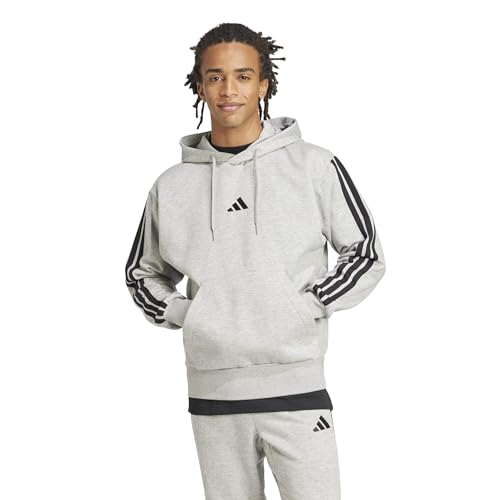 Adidas Herren Essential Three Stripes Fleece Hoodie, Medium Grey Heather/Black, XL