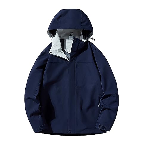 Generisch Chaqueta de invierno para hombre, chaqueta acolchada con capucha, chaqueta de entretiempo con cremallera, marine, 3XL