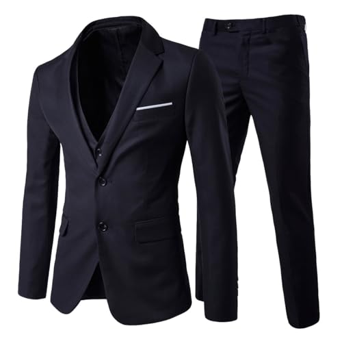 Cloudstyle Men's 3-Piece 2 Buttons Slim Fit Solid Color Jacket Smart Wedding Formal Suit