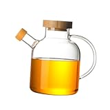 Amosfun Botella dispensadora de aceite y vinagre sin goteo, botella de aceite de borosilicato de alta resistencia al calor con tapa de madera, boquilla de goteo para verter con precisión en la cocina