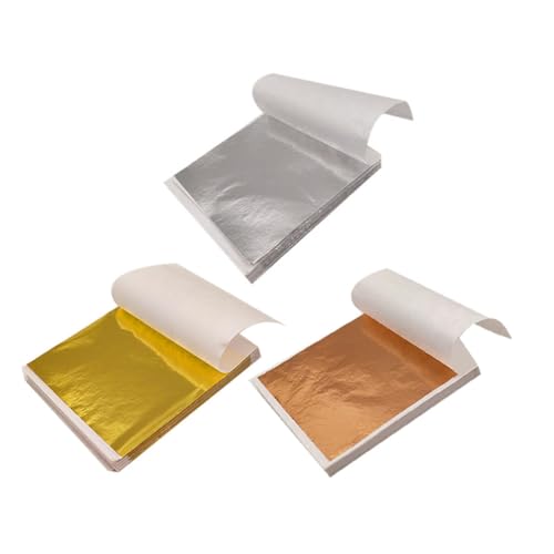 Veemoon 300 hojas Papel para Manualidades Láminas de Pan Dorado Tres Colores Plata Rosa para Decoración Pintura y Artesanía