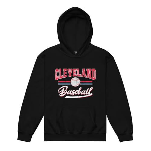 Vintage Cleveland Baseball Hoodie, Distressed Cleveland Baseball Youth heavy blend hoodie