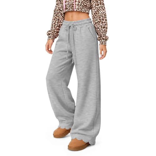 Wide Leg Sweatpants Women Baggy Scalloped Hem Lounge Sweatpants Pants - image 2