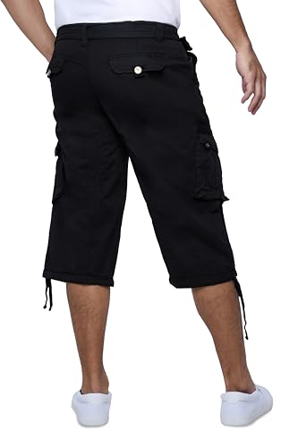 X RAY Men's Belted Tactical Long Cargo Shorts for Men, Below Knee Length Mens Cargo Shorts, 3/4 Pants Black 32