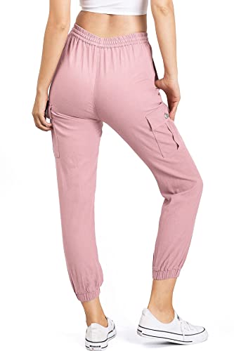 Love Tree Women's Juniors High Rise Crop Linen Jogger Pants3