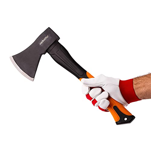 Mivos Beil Axt 600 g mit Glasfaserstiel und Klinge aus Kohlenstoffstahl - Handbeil für Garten und Wald - Universalaxt mit Gummiertes Griffende - Spaltbeil mit Fiberglasstiel