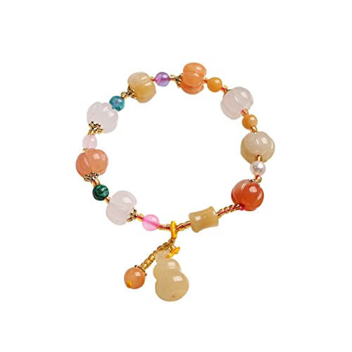 Yebon Pulsera de cuentas de calabaza de jade de seda dorada Buena suerte con cuentas de joyería de mujer con elástico Cover