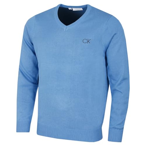 Calvin Klein Golf Hombre con Cuello en V Tour Suéter - Azul Marl - L