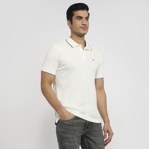 Image of Park Avenue Men Slim Fit Solid Pattern Cotton Polyester Blend Half Sleeve Polo Neck Casual T-Shirt