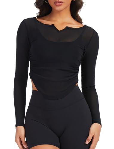 Haut de gym manches longues femme haut court yoga pilates fitness