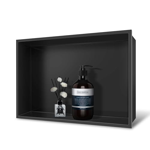 BATHFINESSE Shower Niche 18" X 12" Black, Stainless Steel Wall