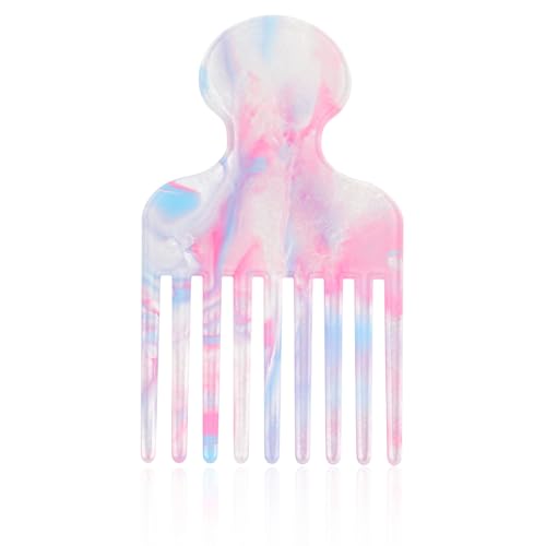 Peine de Dientes Anchos para Rizos, 12cm Peine Desenredante y Elevador Púa Afro de Dientes Largos Herramienta para Peinar el Cabello for Mujeres y Hombres Artículos Peluquería (Rosa Azul)