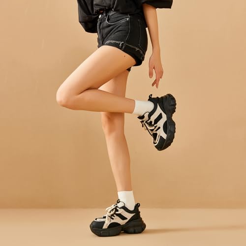 Image of BEAU TODAY Women's Walking Shoes, Chunky Platform Fashion Sneakers for Women, Comfortable Casual Lightweight Lace-up Gym Workout Athletic Tennis Shoes